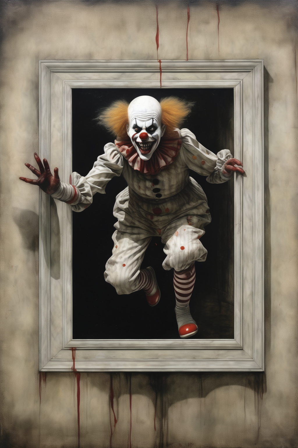 00254-1681652705-_lora_Santiago Caruso Style_1_Santiago Caruso Style - A trompe l'oeil painting of an evil clown escaping out of a picture frame.png